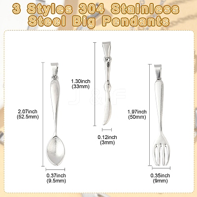 6Pcs 3 Styles 304 Stainless Steel Big Pendants STAS-CJ0002-48-1