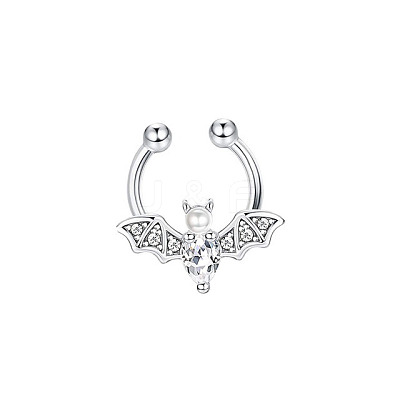 316L Stainless Steel Clear Cubic Zirconia Halloween Bat Clip-on Nose Septum Rings WG4B0C3-04-1
