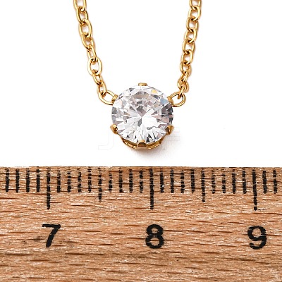 304 Stainless Steel Crystal Rhinestone Flat Round Pendant Necklaces for Women NJEW-K255-48G-1
