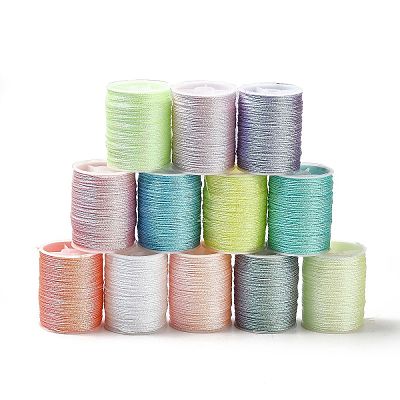 12 Rolls 12 Colors 6-Ply PET Polyester Metallic Thread OCOR-L046-02-1