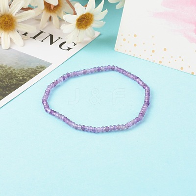 Faceted Rondelle Natural Amethyst Beads Stretch Bracelets BJEW-JB06383-02-1