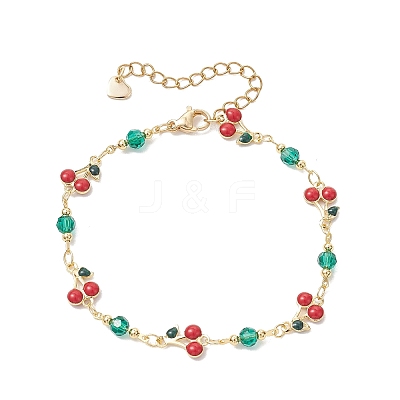 Brass Enamel Cherry Link Chain Bracelets BJEW-JB13011-1