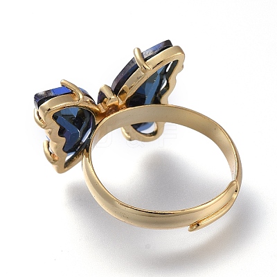 Adjustable Brass Glass Finger Rings RJEW-P148-A01-17-1