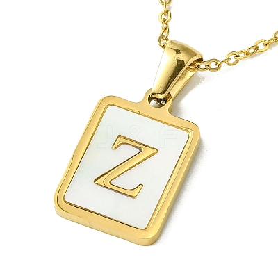 Ion Plating(IP) Rectangle with Initial Letter 304 Stainless Steel Pendant Necklace NJEW-R265-04G-Z-1