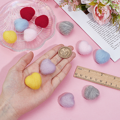 18Pcs 6 Colors Handmade Wool Felt Heart Ornament DIY-NB0014-70-1
