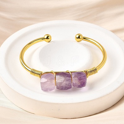 Natural Amethyst Beads Cuff Bangles for Women BJEW-Q035-01G-05-1