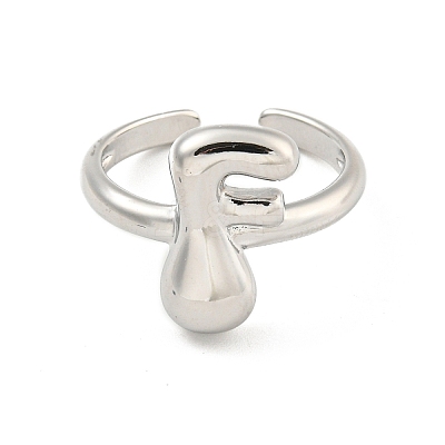 Brass Letter Open Cuff Rings for Women RJEW-G313-01F-P-1