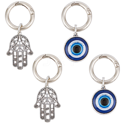 4Pcs 2 Styles Evil Eye & Hamsa Hand Alloy Shoe Charms AJEW-CP0006-42-1
