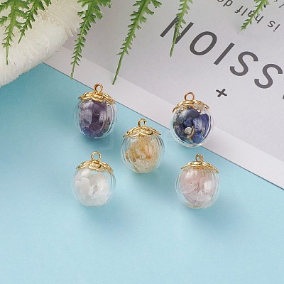 Natural Mixed Gemstone Chip Pendants PALLOY-JF00593-1