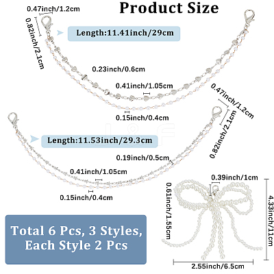 6Pcs 3 Styles Alloy Plastic Pearl Shoe Decoration Chain AJEW-CP0006-50-1