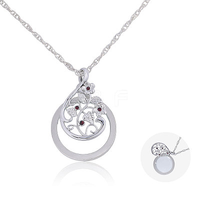 Flat Round with Flower Magnifying Glass Pendant Alloy Rope Chain Necklaces for Women NJEW-WH0013-74S-1