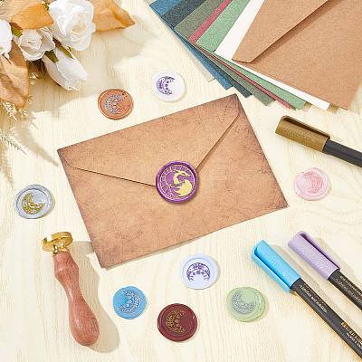 Brass Wax Seal Stamps with Wood Handle AJEW-WH0412-0167-1