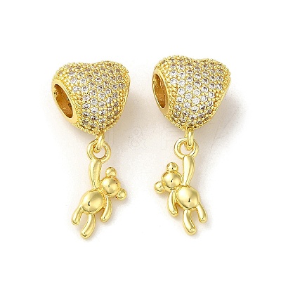 Rack Plating Brass Micro Pave Clear Cubic Zirconia European Dnagle Charms KK-C053-05G-1