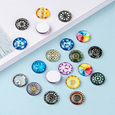 Mosaic Printed Glass Half Round/Dome Cabochons GGLA-N004-16mm-G-1