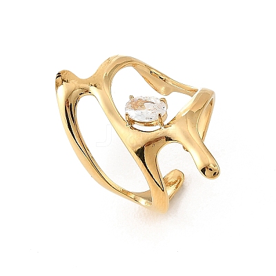 304 Stainless Steel & Clear Cubic Zirconia Cuff Open Rings RJEW-G379-03G-1