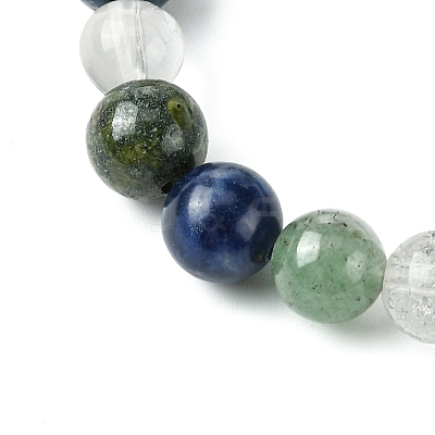 Natural Quartz Crystal & Moss Agate & Dragon Blood Jasper & Sodalite Round Beaded Stretch Bracelets BJEW-JB10910-12-1