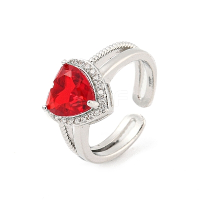 Heart Brass Micro Pave Cubic Zirconia Open Cuff Rings RJEW-G309-47P-01-1