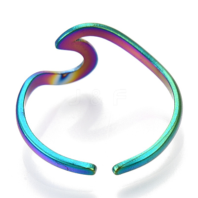 304 Stainless Steel Sea Wave Cuff Rings RJEW-N038-115M-1