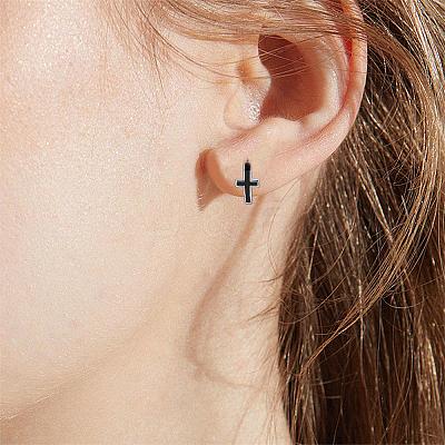 316 Stainless Steel Cross Hoop Earrings for Men Women EJEW-SZ0001-98-1