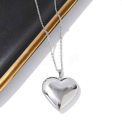 Anti-Tarnish 304 Stainless Steel Heart Locket Pendant Cable Chain Necklaces for Women NJEW-M050-04E-P-1