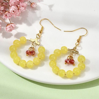 Imitation Jade Glass Beaded Ring Dangle Earrings EJEW-JE05568-03-1