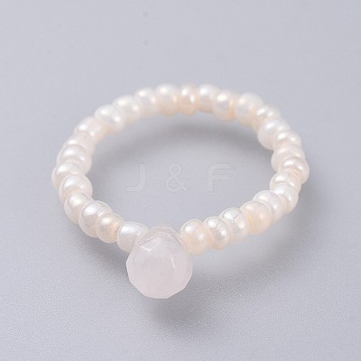 Natural Rose Quartz Stretch Finger Rings RJEW-JR00278-01-1