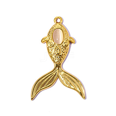 304 Stainless Steel Cat Eye Pendants STAS-OY015-34G-1