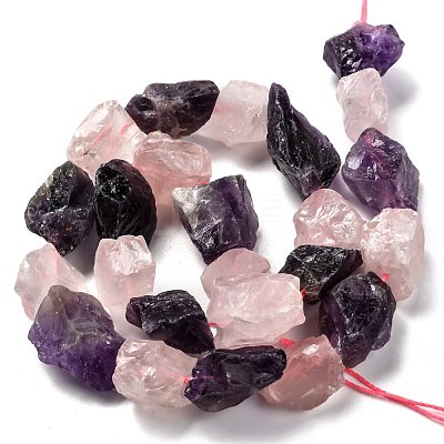 Rough Raw Natural Rose Quartz & Amethyst Beads Strands G-J390-B03-1
