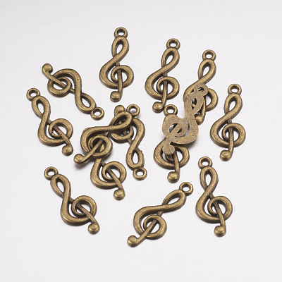 Tibetan Style Treble Clef Pendants TIBEP-R315-AB-FF-1
