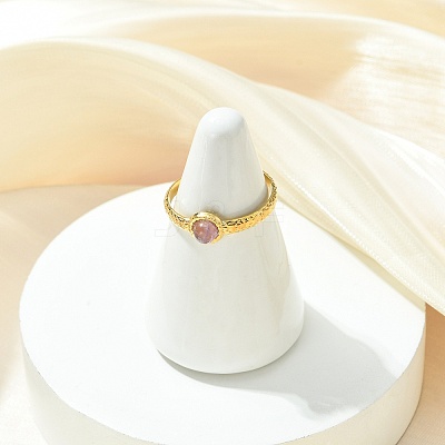 Gemstone Round 304 Stainless Steel Cuff Open Rings for Women RJEW-JR01063-1
