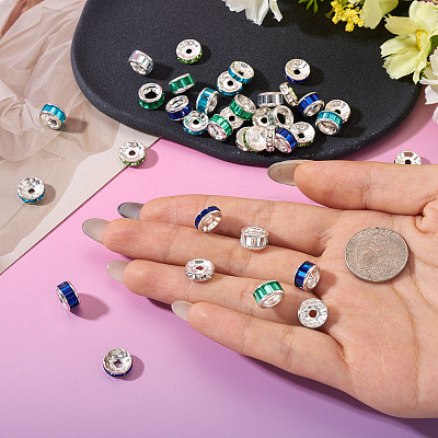 40Pcs 8 Styles Alloy Glass & Iron Rhinestone Spacer Beads FIND-TA0008-70B-1