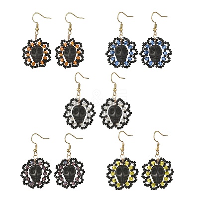 Halloween Gothic Synthetic Turquoise Skull Dangle Earrings EJEW-MZ00807-1
