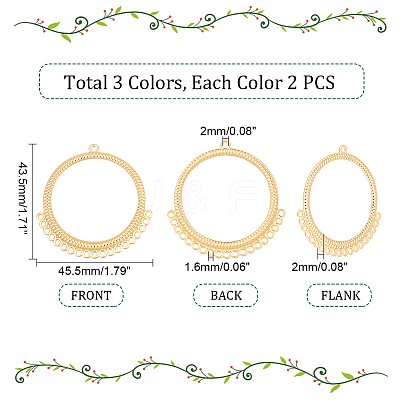 6Pcs 3 Colors 304 Stainless Steel Chandelier Components Links STAS-UN0044-67-1