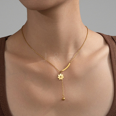 Daisy Flower 304 Stainless Steel Chain Necklaces FS-WGEC3D7-03-1