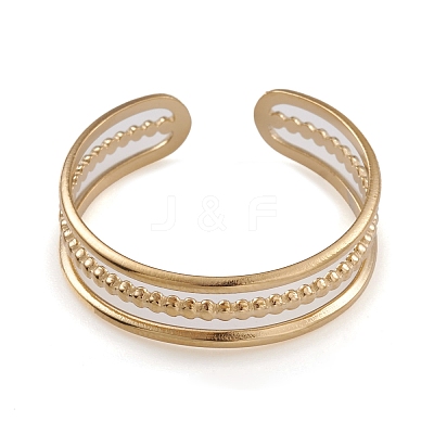 Ion Plating(IP) 304 Stainless Steel Triple Line Open Cuff Rings for Women RJEW-G285-73G-1