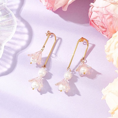 304 Stainless Steel Glass Flower Dangle Stud Earrings EJEW-JE06481-03-1