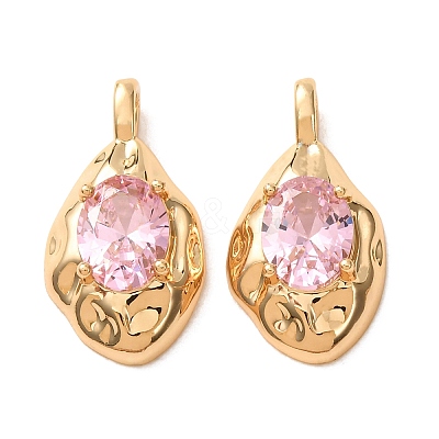 Brass Pave Pearl Pink Cubic Zirconia Pendants KK-A304-16G-1