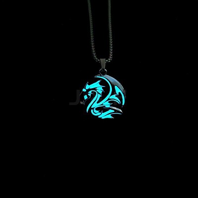 Alloy Resin Luminous Dragon Pendant 201 Stainless Steel Box Chain Necklaces FS-WG868F4-03-1