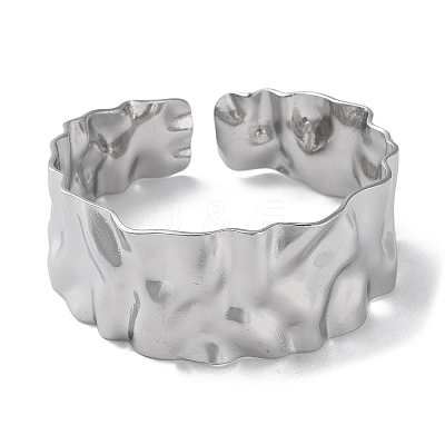 Non-Tarnish 304 Stainless Steel Textured Open Cuff Bangle for Women BJEW-Q770-02P-1