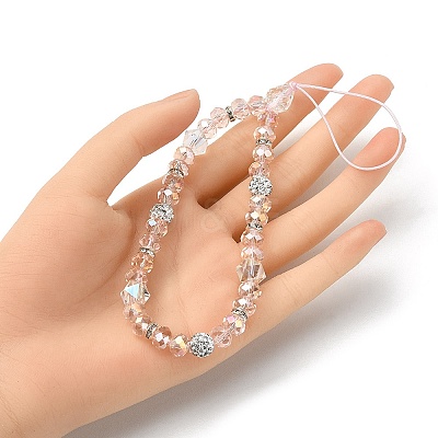 Rondelle Glass & Polymer Clay Rhinestone Beads Phone Hand Strap Chains HJEW-YW0001-05E-1