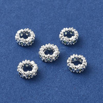 Silver Brass with Cubic Zirconia European Beads KK-B088-01A-01S-1