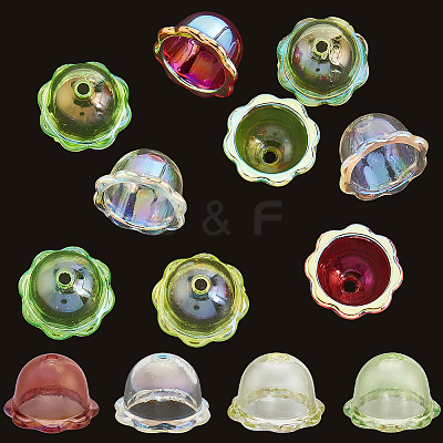 60Pcs 4 Colors UV Plating Acrylic Bead Caps PACR-PA0001-12B-1