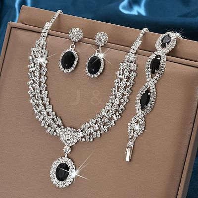 Oval & Horse Eye Brass Rhinestone Necklaces & Bracelets & Earring Sets FS-WG182CE-03-1