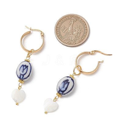 Oval with Heart 304 Stainless Steel Hoop Earrings EJEW-JE06927-1