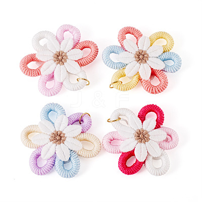 4Pcs Cloth Flower Pendants PALLOY-TAC0256-1