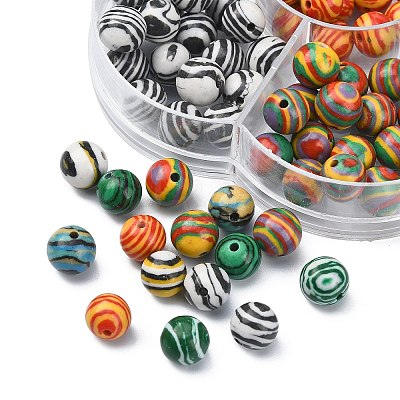 140Pcs 7 Styles Synthetic Malachite Beads G-YW0001-16-1