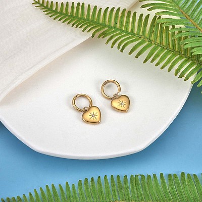 Stainless Steel Heart with Sun Dangle Hoop Earrings for Women JE921A-1