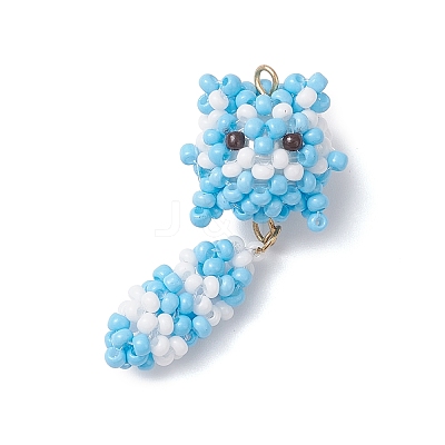 Glass Seed Beaded Cat Pendants PALLOY-MZ01020-03-1