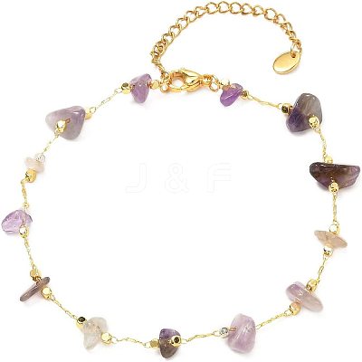 10Pcs Natural Mixed Gemstone Chip Beaded Anklets Set AJEW-PH0004-76-1