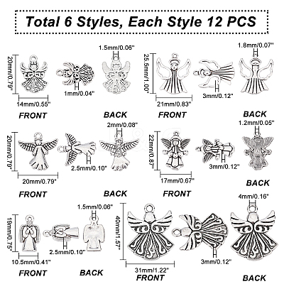 72Pcs 6 Style Tibetan Style Alloy Pendants FIND-PH0005-50-1